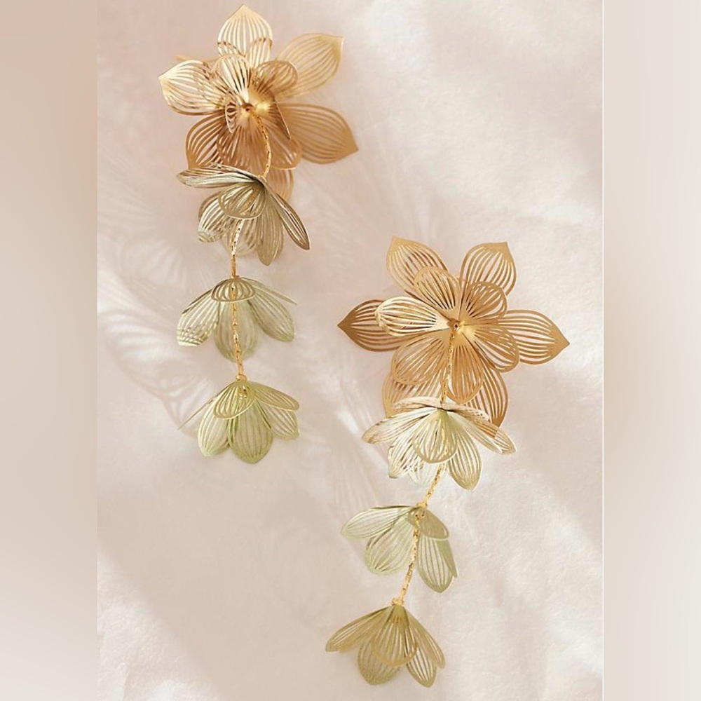 Anthropologie NEW Wire Petal Flower Drop Earrings